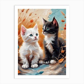 Two Kittens In Autumn Art Print