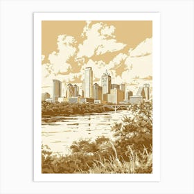 Duotone Illustration Skyline Austin Texas 1 Art Print