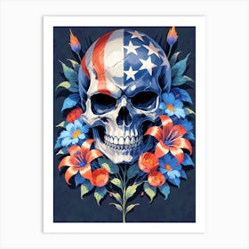 American Flag Floral Face Evil Death Skull (40) Art Print