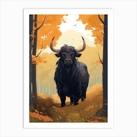 Animated Black Bull In Autumnal Highland Setting 3 Art Print
