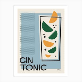 Gin Tonic Retro Cocktail  Art Print