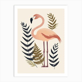 Lesser Flamingo And Ferns Minimalist Illustration 4 Art Print