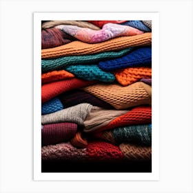 Pile Of Colorful Knitted Sweaters Art Print