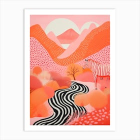 Zebra In The Wild At Sunset Coral 1 Art Print