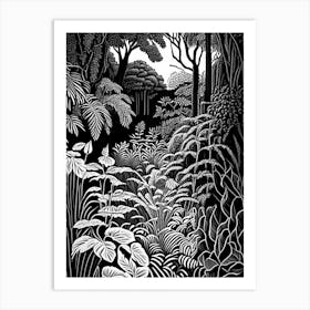 Jardin Botanique De Montréal, Canada Linocut Black And White Vintage Art Print