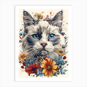 Cat With Flowers 9 Art Print