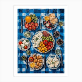 Mezze Platter Checkered Blue Painting Art Print