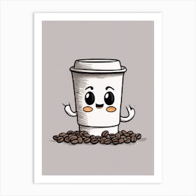 Kawaii Coffee Cup Art Print