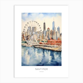 Navy Pier Chicago Watercolour Travel Poster Art Print