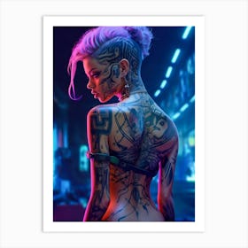 Sexy Cyberpunk Girl with Tattoos Art Print