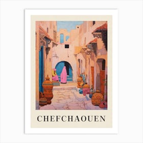 Chefchaouen Morocco 3 Vintage Pink Travel Illustration Poster Art Print