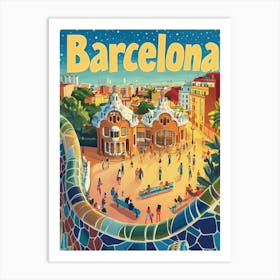 Aihrgdesign A 1970s Inspired Travel Poster For Barcelona 2 Art Print