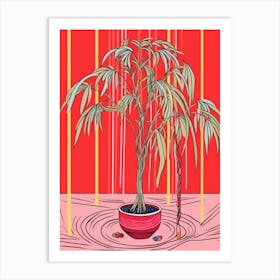 Pink And Red Plant Illustration Ponytail Palm 2 Art Print