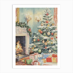 Christmas Tree In Front Of Fireplace Art Print