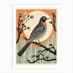 Vintage Bird Linocut Cuckoo 1 Art Print