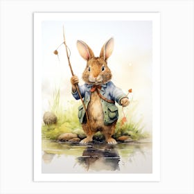 Bunny Fishing Rabbit Prints Watercolour 4 Art Print