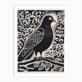 B&W Bird Linocut Pigeon 1 Art Print