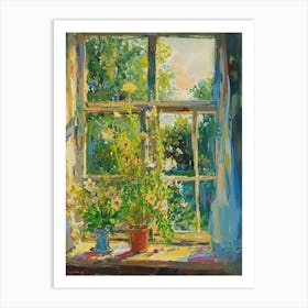 Forget Me Not Flowers On A Cottage Window 3 Art Print