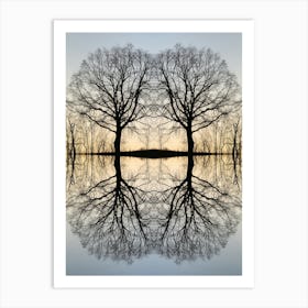 Reflection of trees at sunset Art Print