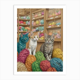 Yarn Store Kittens Art Print