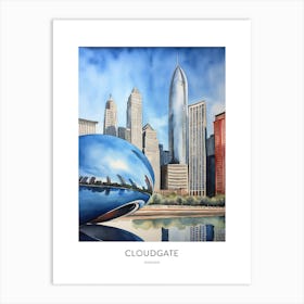 Cloudgate Chicago Watercolour Travel Poster Art Print