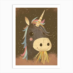 Unicorn Eating Rainbow Hay Muted Pastels Art Print
