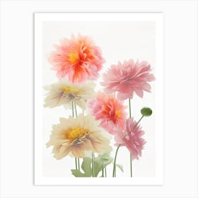 Dahlia Flowers Acrylic Painting In Pastel Colours 6 Art Print