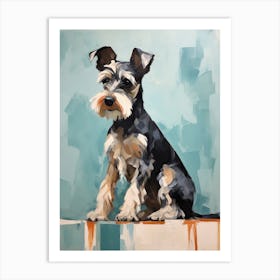 Miniature Schnauzer Dog, Painting In Light Teal And Brown 0 Art Print