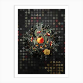 Vintage Peach Fruit Wreath on Dot Bokeh Pattern n.0856 Art Print