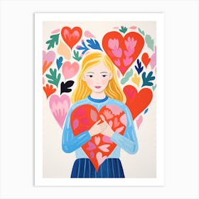Person With Blonde Hair Holding A Heart 3 Art Print