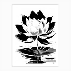 Lotus Symbol Black And 1 White Painting Art Print