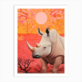 Sunset Geometric Pink Rhino 2 Art Print