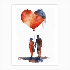 Couple Holding Heart Balloon Art Print