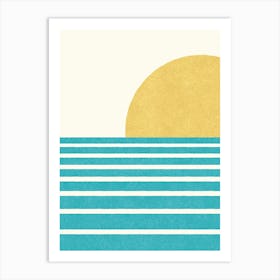 Sunset Beach Horizon Abstract Seascape Minimalism - Yellow Turquoise Art Print