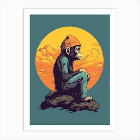 Thinker Monkey Comic Illustration 1 Art Print