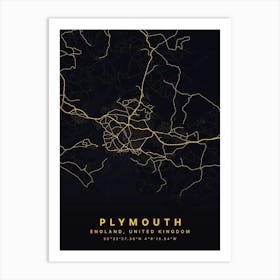 Plymouth Devon England Black And Gold Map Affiche