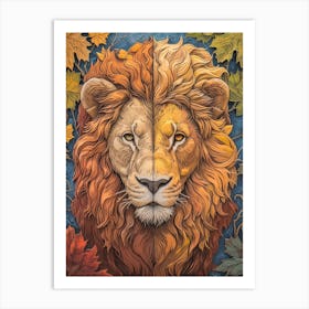 African Lion Relief Illustration Seasons 2 Art Print