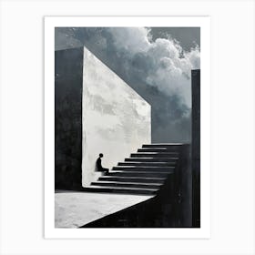 Man Sits On The Stairs, Minimalism Art Print