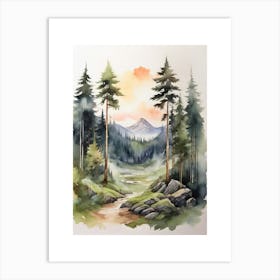 Taiga watercolor landscape, high quality watercolor forest background.21 Art Print