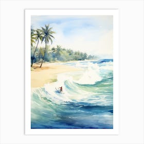 Surfing In A Wave On Tulum Beach, Riviera Maya Mexico 1 Art Print
