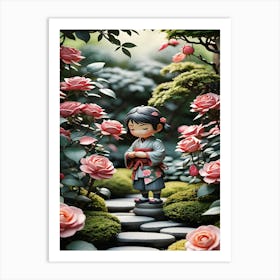 Asian Girl In A Garden Art Print