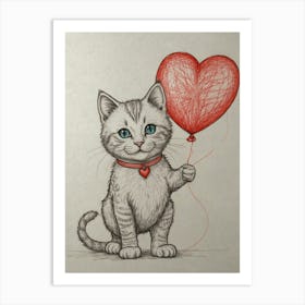 Valentine'S Day Cat Art Print