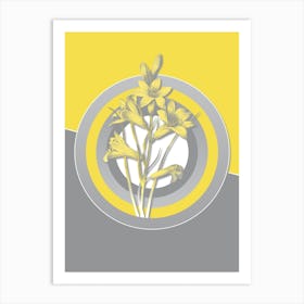 Vintage St. Bruno's Lily Botanical Geometric Art in Yellow and Gray n.117 Art Print