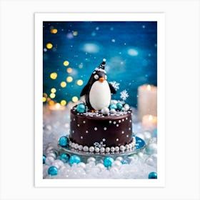 Penguin On A Cake 1 Art Print