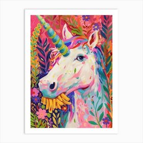 Unicorn Eating Fries Colourful Fauvism Inspired Art Print