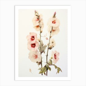 Pressed Flower Botanical Art Hollyhock 1 Art Print