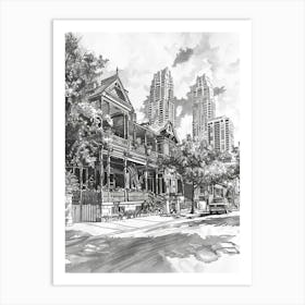 Rainey Street Historic District Austin Texas Black And White Drawing 2 Art Print