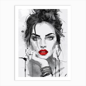 Of A Woman With Red Lipstick Art Print