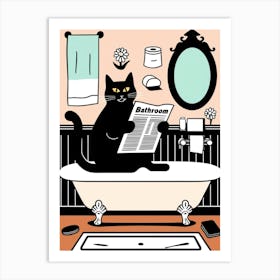 Bathroom Cat Reading Newspaper Art Print