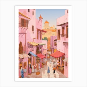 Rabat Morocco 4 Vintage Pink Travel Illustration Art Print